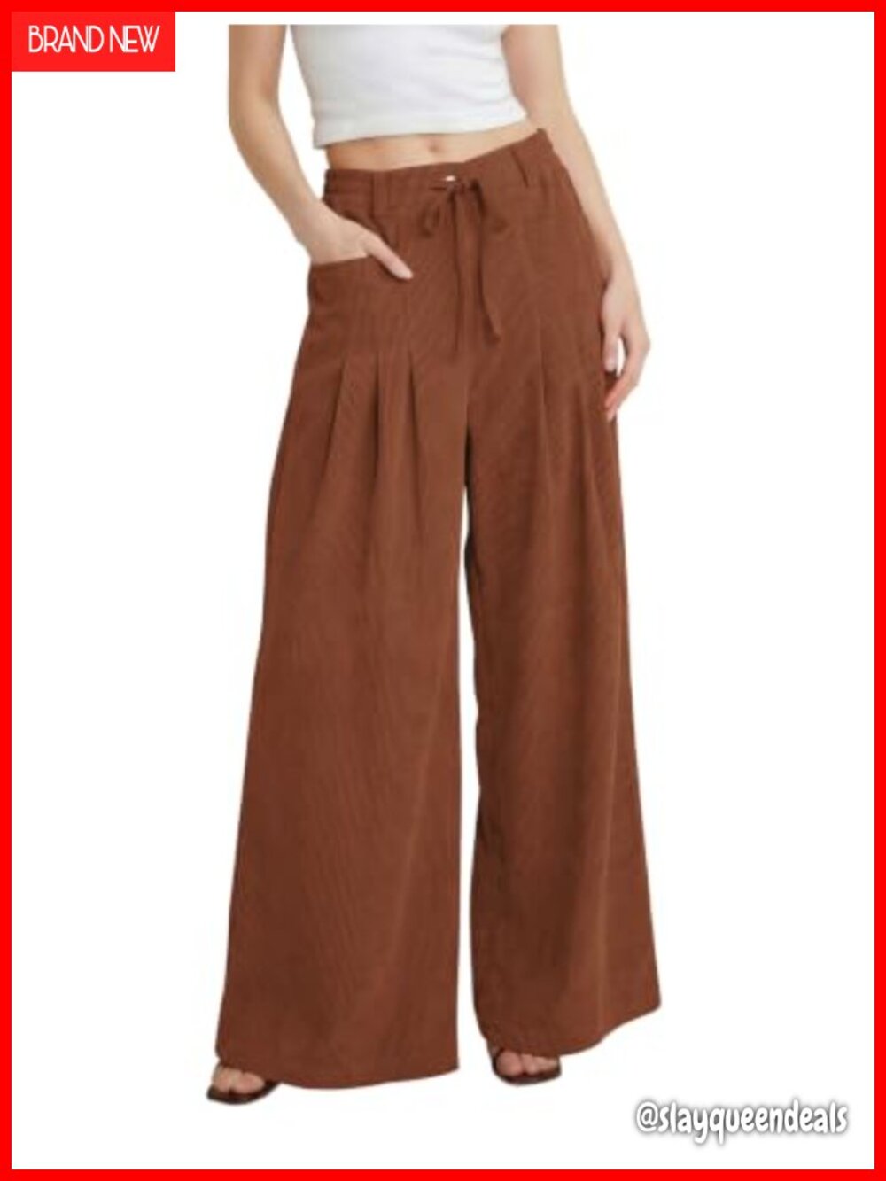 Corduroy Pants Women High Rise Wide Leg Drawstring Elastic Waist